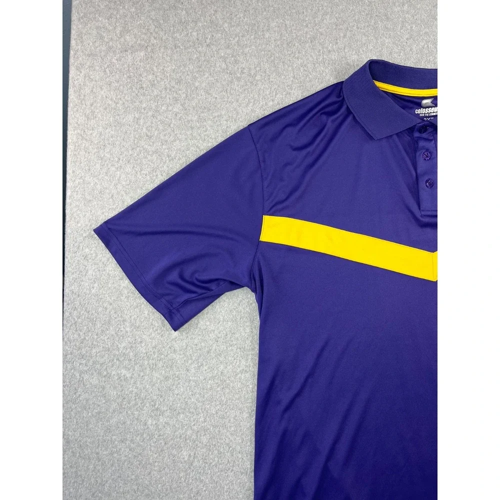 LSU Tigers Polo Shirt Mens 2XT Purple Short Sleeve Colosseum Short Sleeve